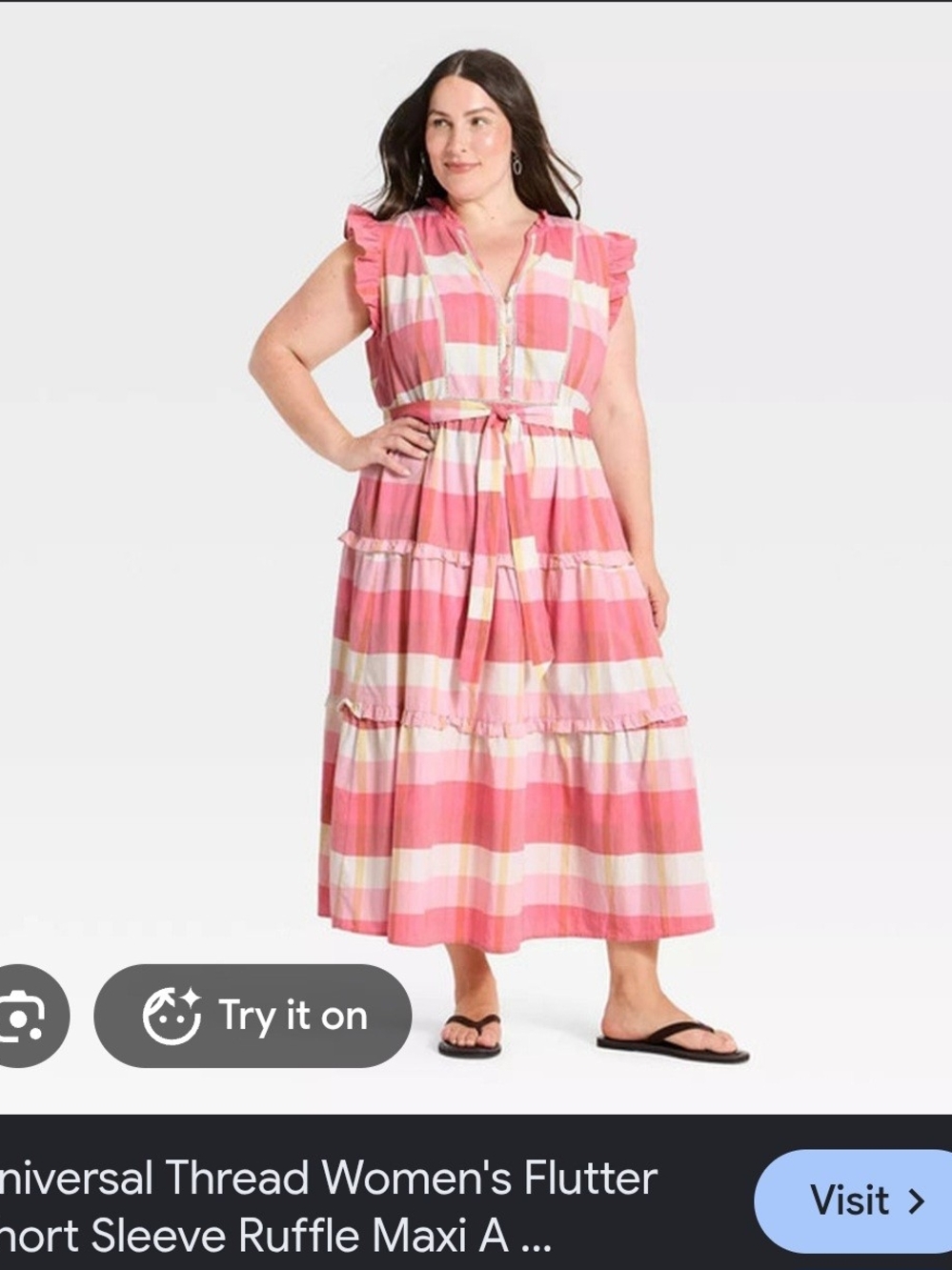 Universal Thread Pink and Cream Striped Flutter Sleeve Maxi Dress